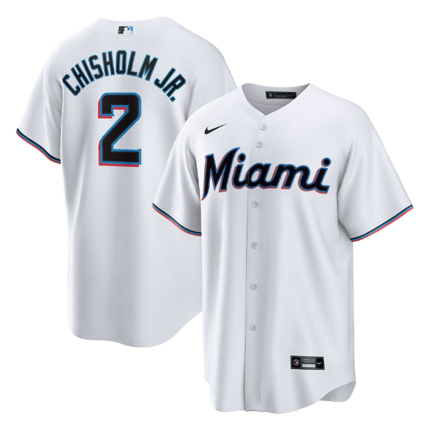 Men's Miami Marlins #2 Jazz Chisholm Jr. White Cool Base Stitched Jersey Men's Miami Marlins #2 Jazz Chisholm Jr. White Cool Base Stitched Jersey